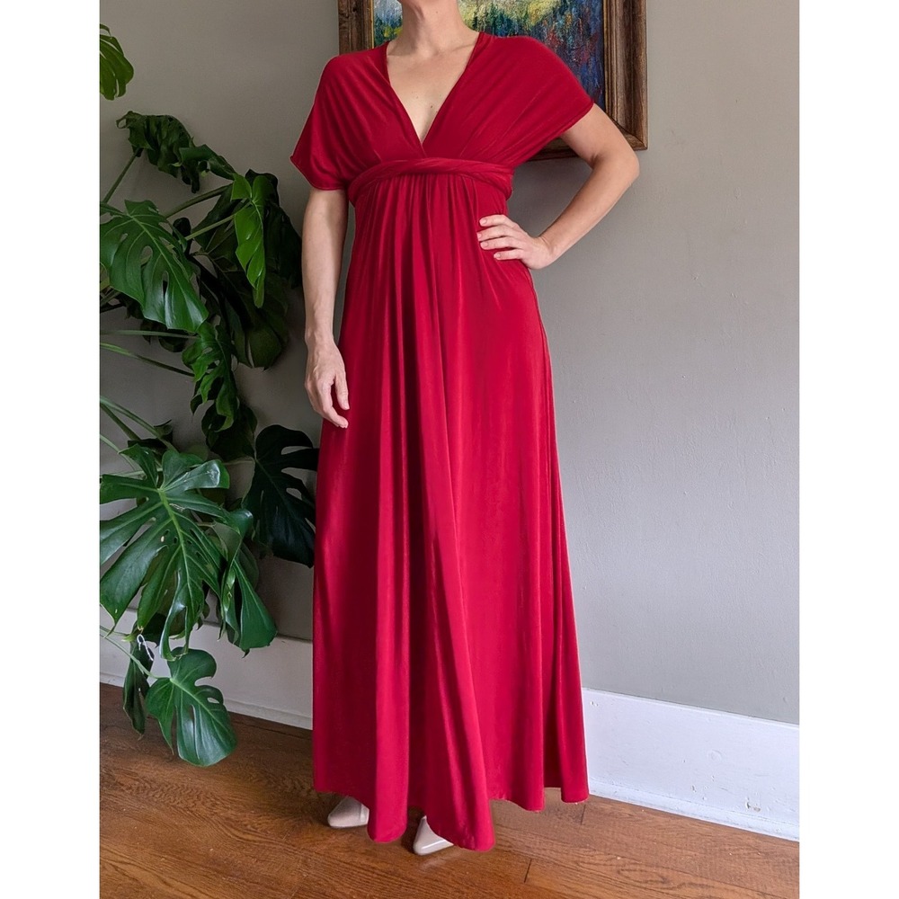 Vintage Red Infinity Dress Convertible Transformer Maxi Multi Way Bridesmaid - Picture 4 of 16